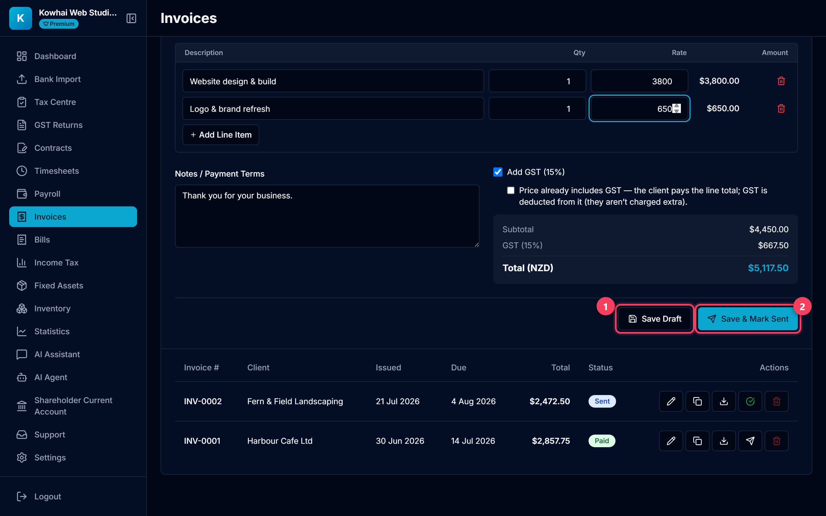 Save Draft and Save & Mark Sent buttons
