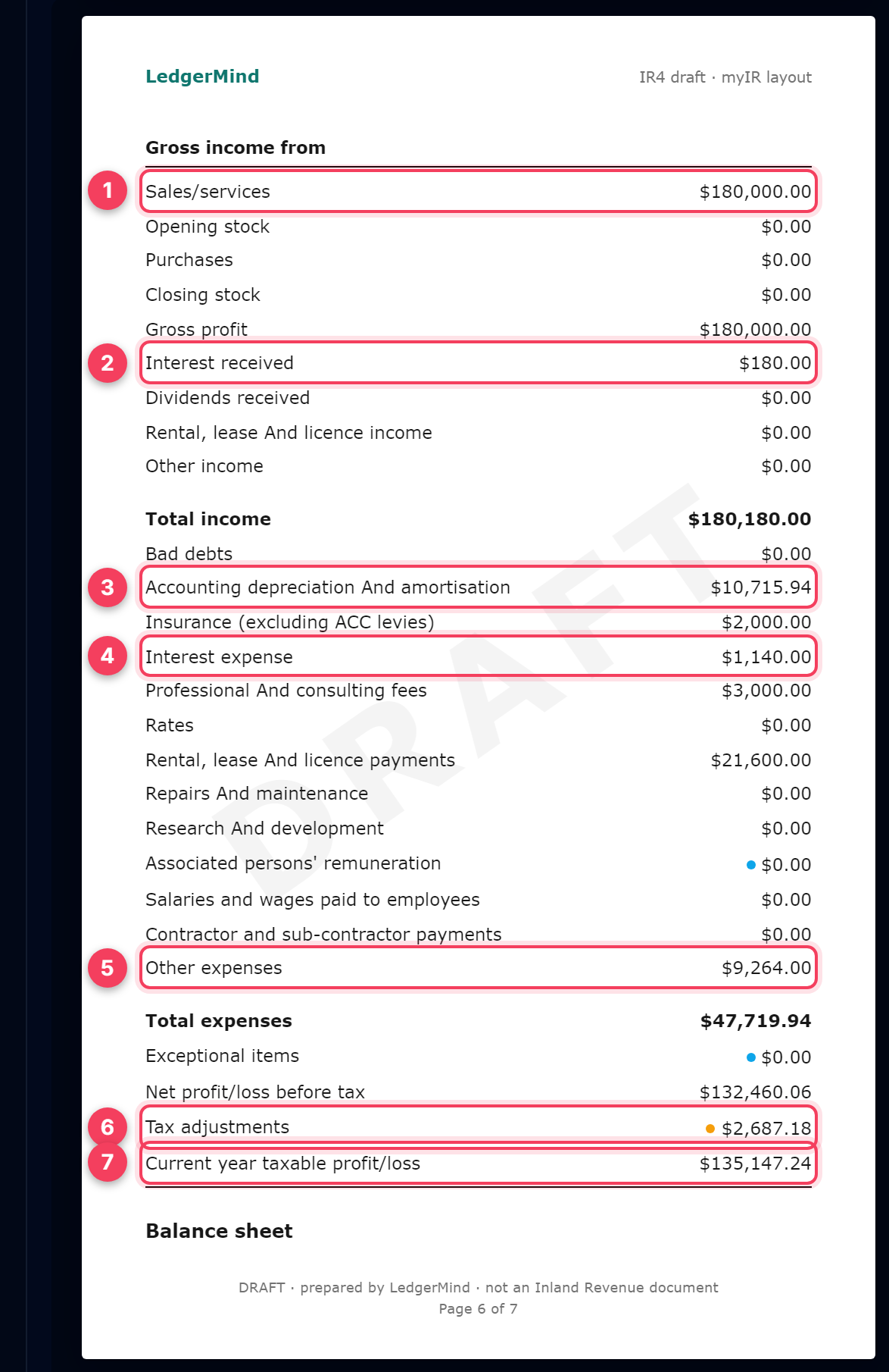 Page 6 of the return: the IR10 profit and loss statement