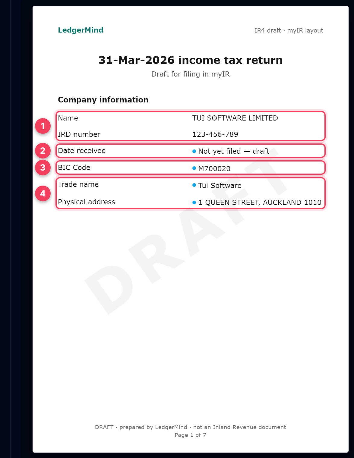 Page 1 of the return: company information